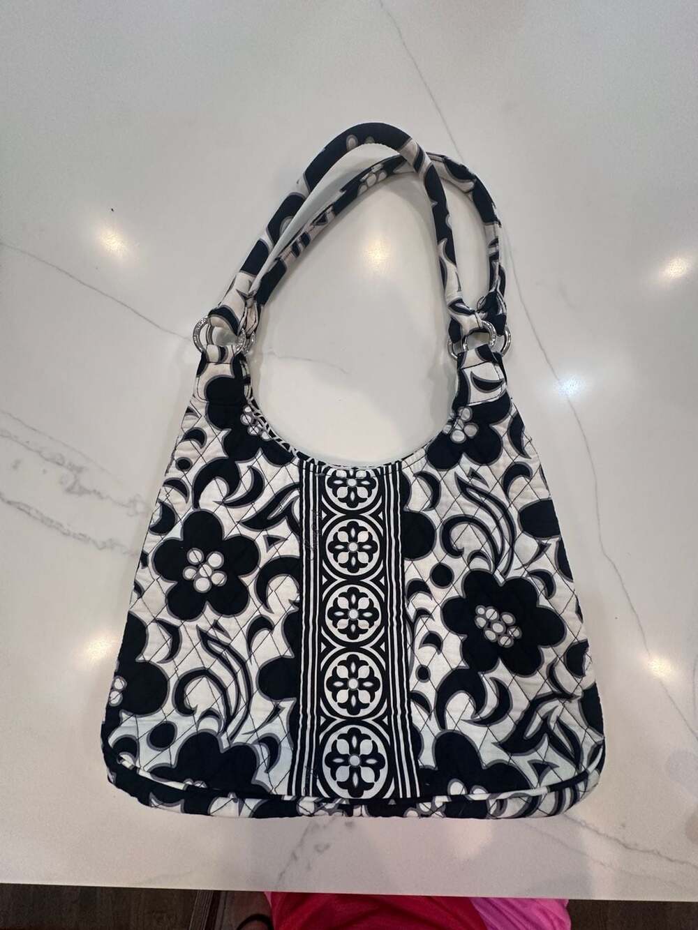 Vera Bradley Night & Day Black White Floral Quilted Shoulder Bag